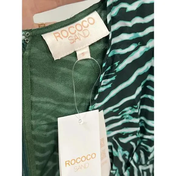 Rococo Sand Animal Print Satin Irene Gown Puff Sleeve Sheath Dress‎